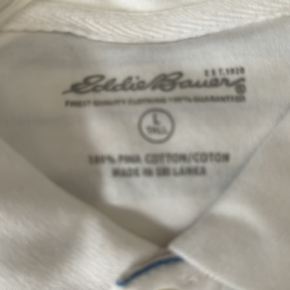 Men’s short sleeve, white striped polo.  NWT.  Eddie Bauer. - Picture 3 of 5